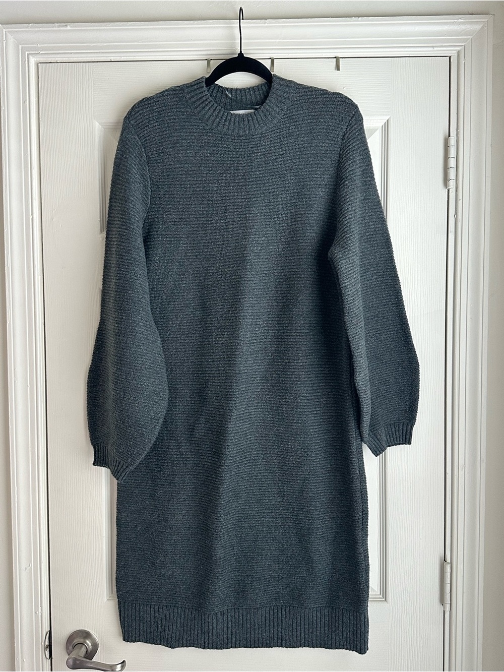 Prologue Gray Ribbed Knit Long-Sleeve Sweater Dress